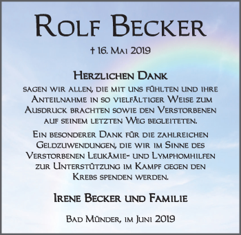 Traueranzeige von Rolf Becker von Neue Deister-Zeitung