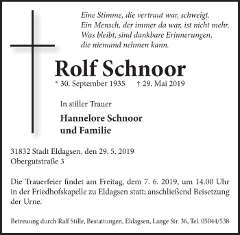 Traueranzeige von Rolf Schnoor von Neue Deister-Zeitung