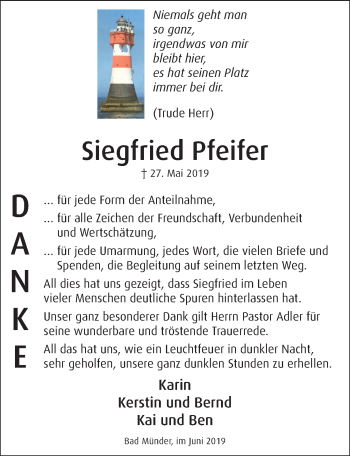 Traueranzeige von Siegfried Pfeifer von Neue Deister-Zeitung