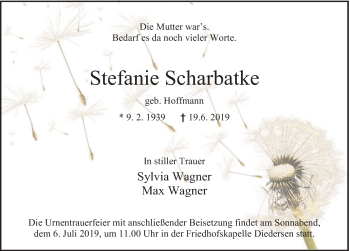 Traueranzeige von Stefanie Scharbatke von Deister- und Weserzeitung