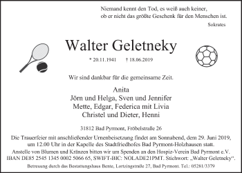 Traueranzeige von Walter Geletneky von Deister- und Weserzeitung