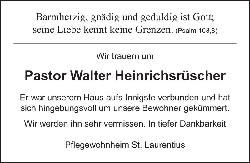 Traueranzeige für Walter Heinrichsrüscher vom 27.06.2019 aus Deister- und Weserzeitung