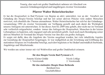 Traueranzeige von Walter Heinrichsrüscher von Deister- und Weserzeitung