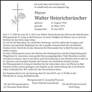 Traueranzeige von Walter Heinrichsrüscher von Deister- und Weserzeitung