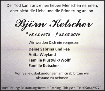 Traueranzeige von Björn Ketscher 