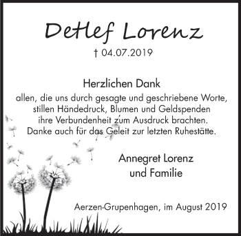 Traueranzeige von Detlef Lorenz von Deister- und Weserzeitung