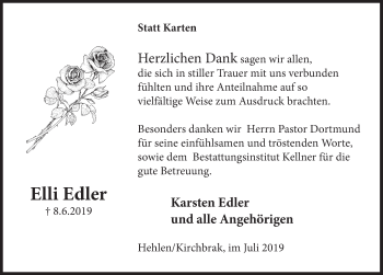 Traueranzeige von Elli Edler von Deister- und Weserzeitung