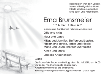 Traueranzeige von Erna Brunsmeier von Deister- und Weserzeitung