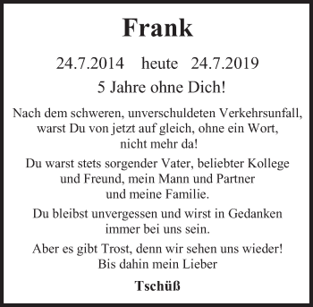 Traueranzeige von Frank  von Deister- und Weserzeitung