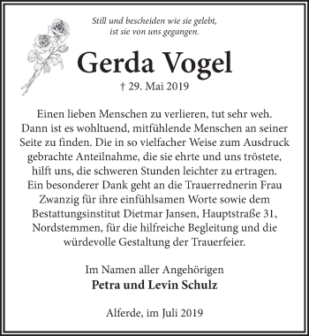 Traueranzeige von Gerda Vogel 