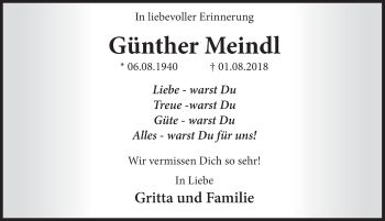 Traueranzeige von Günther Meindl von Deister- und Weserzeitung