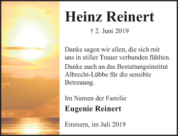 Traueranzeige von Heinz Reinert von Deister- und Weserzeitung