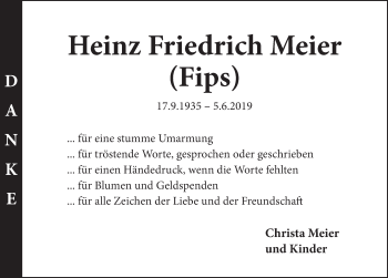 Traueranzeige von Heinz Friedrich Meier von Neue Deister-Zeitung