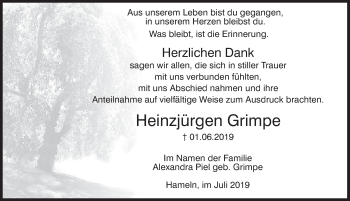 Traueranzeige von Heinzjürgen Grimpe von Deister- und Weserzeitung