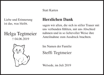 Traueranzeige von Helga Tegtmeier von Deister- und Weserzeitung