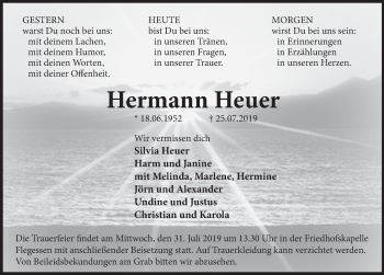Traueranzeige von Hermann Heuer von Deister- und Weserzeitung