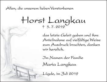 Traueranzeige von Horst Langkau von Deister- und Weserzeitung