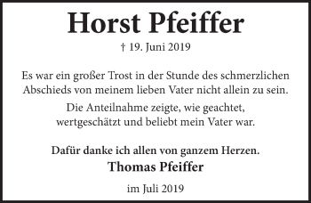 Traueranzeige von Horst Pfeiffer 