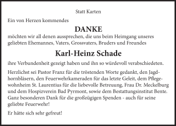 Traueranzeige von Karl-Heinz Schade von Deister- und Weserzeitung