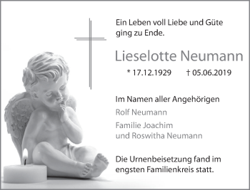 Traueranzeige von Lieselotte Neumann von Deister- und Weserzeitung
