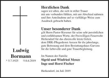 Traueranzeige von Ludwig Bormann von Deister- und Weserzeitung