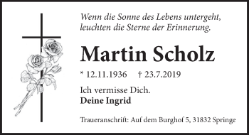 Traueranzeige von Martin Scholz von Neue Deister-Zeitung