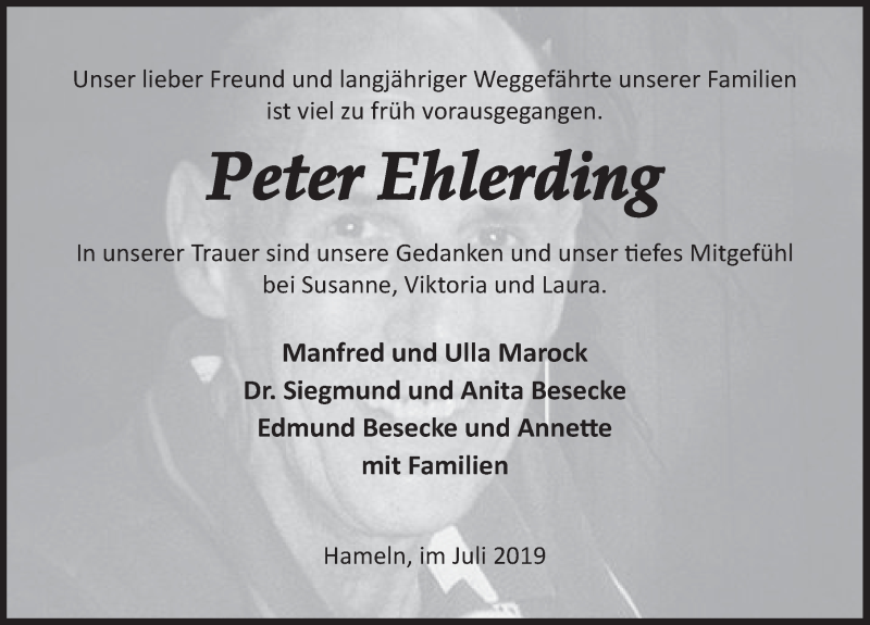  Traueranzeige für Peter Ehlerding vom 20.07.2019 aus Deister- und Weserzeitung