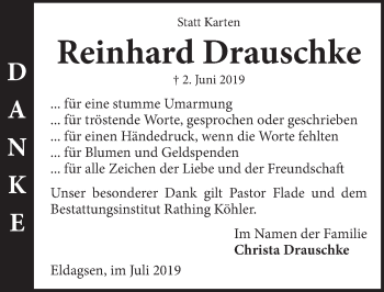 Traueranzeige von Reinhard Drauschke 