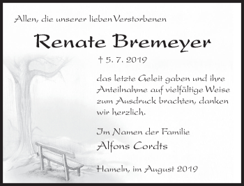 Traueranzeige von Renate Bremeyer von Deister- und Weserzeitung