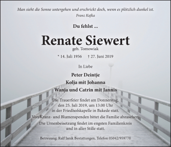 Traueranzeige von Renate Siewert von Neue Deister-Zeitung