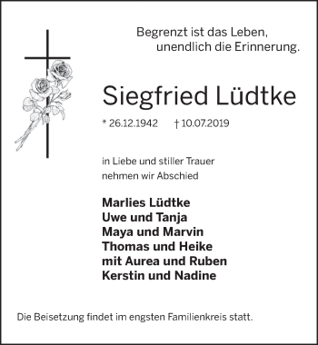 Traueranzeige von Siegfried Lüdtke von Neue Deister-Zeitung