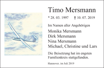 Traueranzeige von Timo Mersmann von Deister- und Weserzeitung