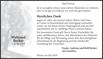 Traueranzeige von Waltraud Becker von Deister- und Weserzeitung