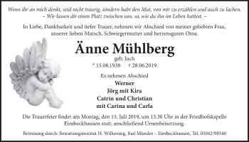 Traueranzeige von Änne Mühlberg von Neue Deister-Zeitung