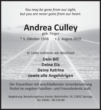 Traueranzeige von Andrea Culley von Deister- und Weserzeitung