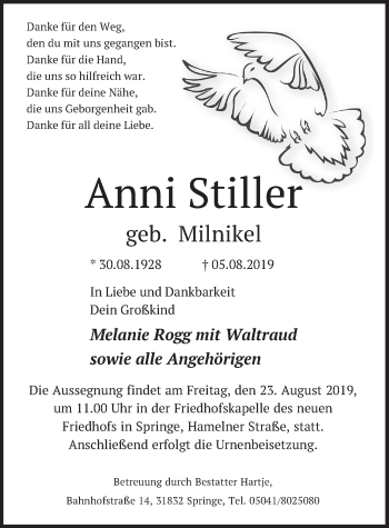 Traueranzeige von Anni Stiller von Neue Deister-Zeitung