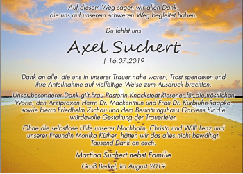 Traueranzeige von Axel Suchert von Deister- und Weserzeitung