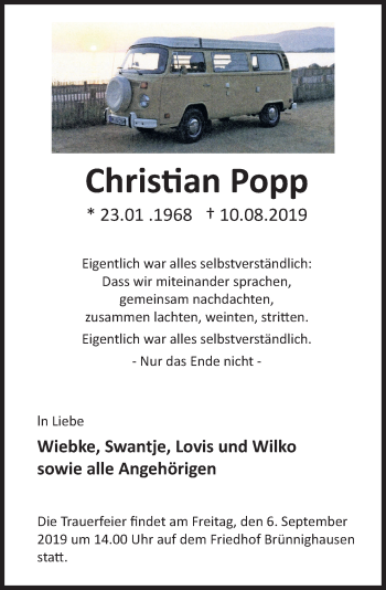 Traueranzeige von Christian Popp von Deister- und Weserzeitung