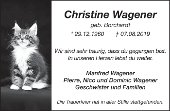 Traueranzeige von Christine Wagener von Deister- und Weserzeitung
