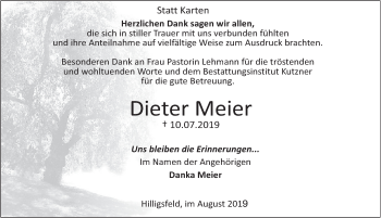 Traueranzeige von Dieter Meier von Deister- und Weserzeitung