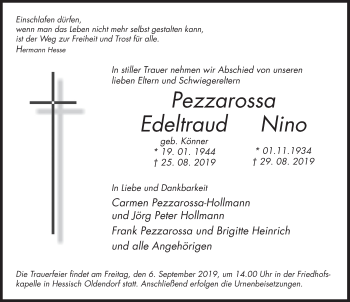 Traueranzeige von Edeltraud Pezzarossa von Deister- und Weserzeitung