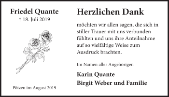 Traueranzeige von Friedel Quante von Deister- und Weserzeitung