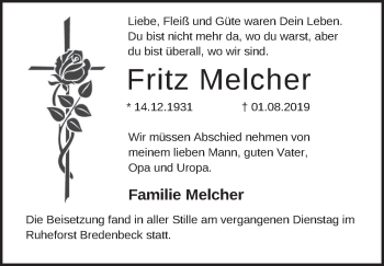 Traueranzeige von Fritz Melcher 