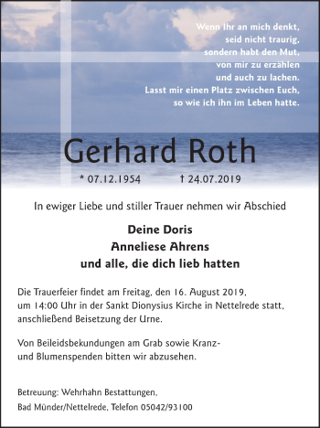 Traueranzeige von Gerhard Roth von Neue Deister-Zeitung