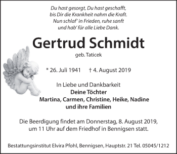 Traueranzeige von Gertrud Schmidt 