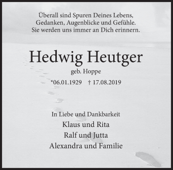 Traueranzeige von Hedwig Heutger von Deister- und Weserzeitung