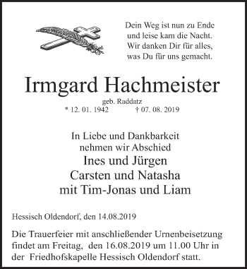 Traueranzeige von Irmgard Hachmeister von Deister- und Weserzeitung
