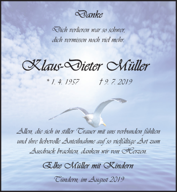 Traueranzeige von Klaus-Dieter Müller von Deister- und Weserzeitung