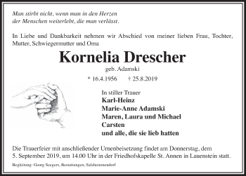 Traueranzeige von Kornelia Drescher von Deister- und Weserzeitung