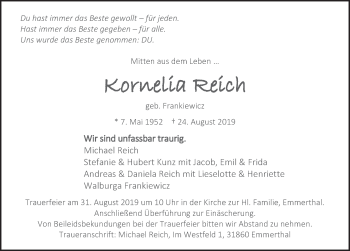 Traueranzeige von Kornelia Reich von Deister- und Weserzeitung